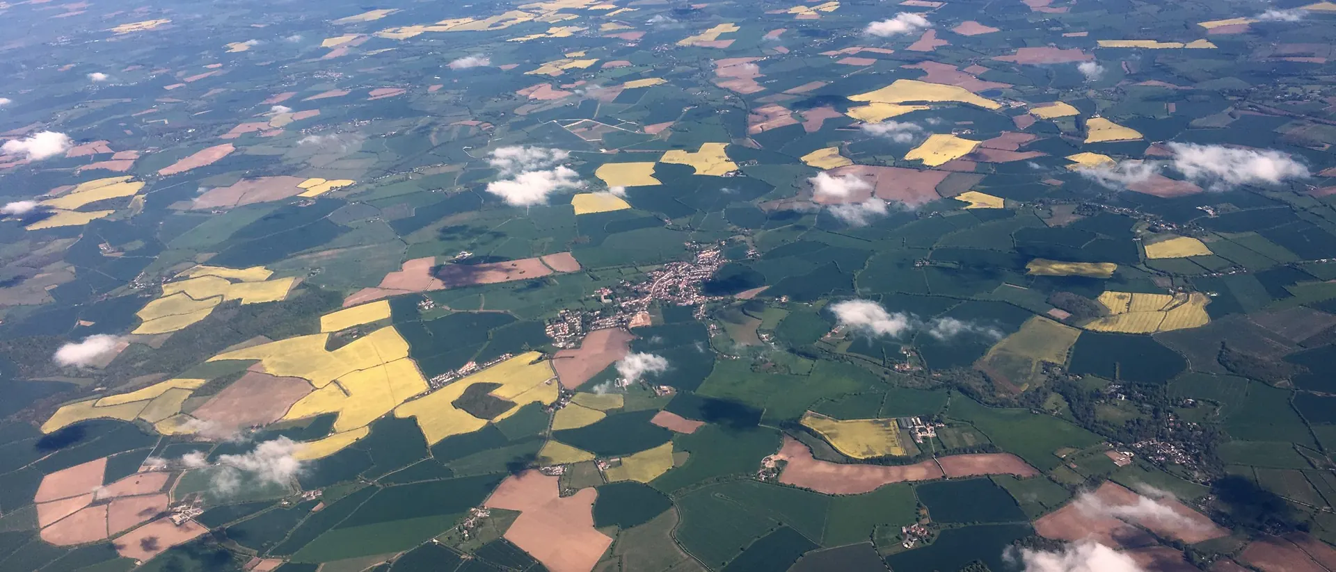 Patchwork of farm fields seen from the air